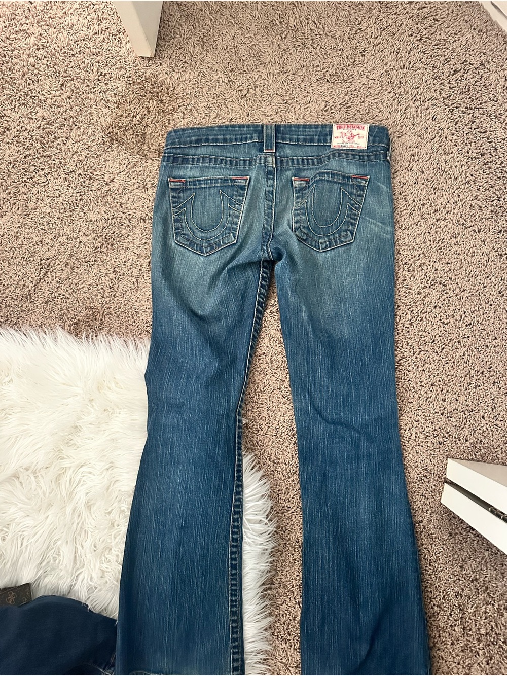 True Religion Blue Flare Jeans with Signature Back Pockets